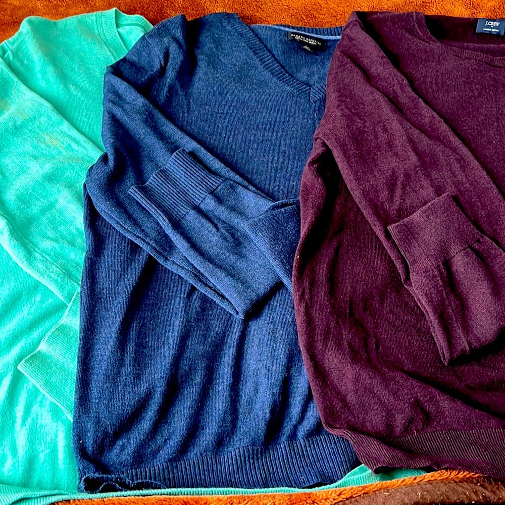 3 Men’s sweaters size Large. Two Banana Republic, one J.Crew.